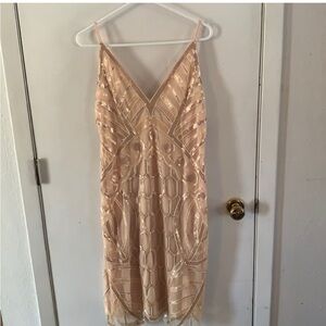 Metme flapper style nude dress with nude sequined overlay